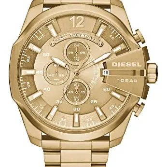 Diesel Herrenuhr Mega Chief, Quarz-Chronograph, 51 mm, goldenes Edelstahlgehäuse