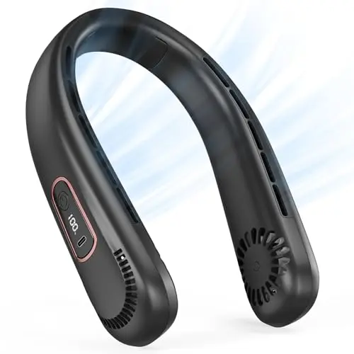 AICPAN Nackenventilator mit 360° Luftstrom, 3 Geschwindigkeiten, 5000 mAh Akku, LED-Licht für Männer & Frauen, Heim, Büro, Reisen, Outdoor, Schwarz