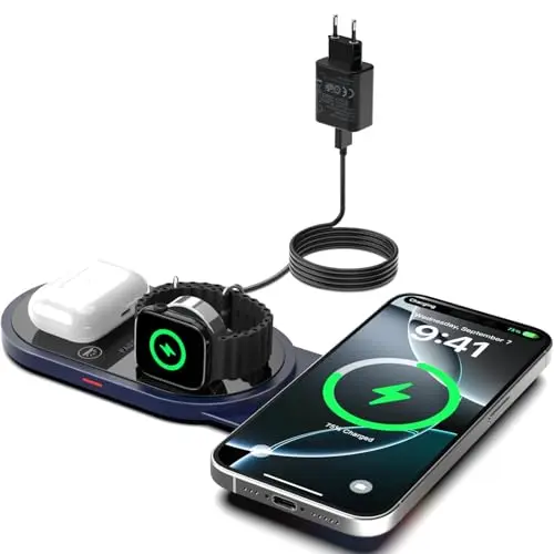 COCIVIVRE 3-in-1 Faltbare Mag-Safe Ladestation für iPhone, Apple Watch und AirPods (Dunkelblau)