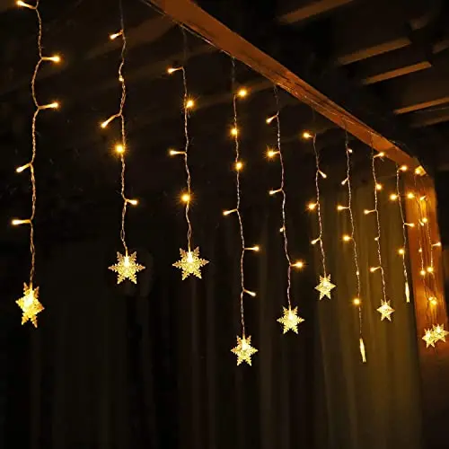 SALCAR LED Schneeflocke Lichtervorhang, 3M mit 18 Schneeflocken, Warmweiß, 9 Modi, Weihnachtsdeko für Innen und Außen