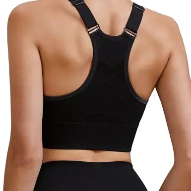 Lighterday Damen Sport-BH, nahtlos, push-up, atmungsaktiv, Racerback, gepolstert, für Fitness, Yoga, Joggen, Schwarz, L