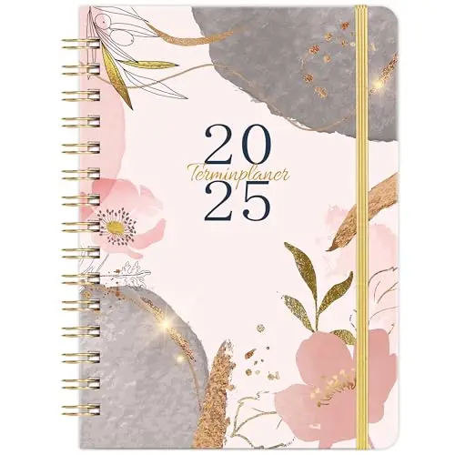 Terminplaner 2025 - A5 Wochenkalender mit Innentasche, elastischem Verschluss, Limonade Rose
