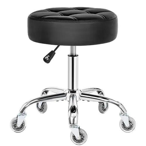 BEWISHOME Rollhocker mit 360° Drehfunktion, verstellbar bis 200 kg, ideal für Salon und Spa (schwarz)