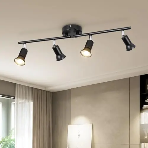 Dehobo LED Deckenstrahler 4 Flammig Schwarz - Drehbare Deckenlampe für Wohnzimmer, Küche und Schlafzimmer