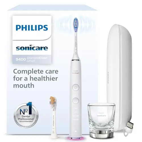 Philips Sonicare DiamondClean Smart 9400 elektrische Zahnbürste mit App und Drucksensor, Weiß, Modell HX9917/88