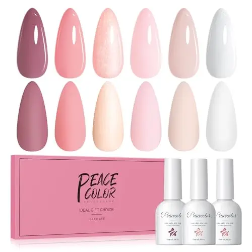 PEACECOLOR UV Nagellack Set, 6 Farben in Nude und Rosa für DIY Nail Art – Maniküre Set für Anfänger, 10ML