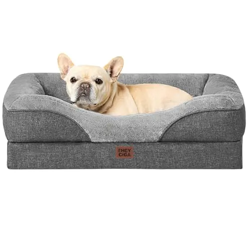 EHEYCIGA Orthopädisches Hundebett für kleine Hunde, 76x51cm, wasserdicht und waschbar, grau