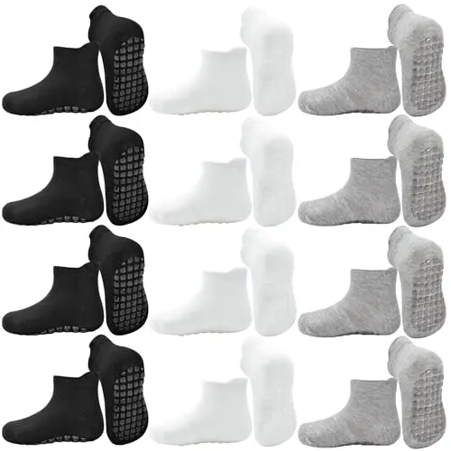 HYCLES 12 Paar Kinder Socken für Jungen und Mädchen, Rutschfest, bequem, für 0-7 Jahre Baby