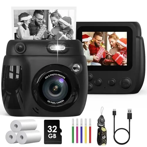 Gofunly Sofortbildkamera für Kinder, 2,4 Zoll, inkl. 32GB Karte & Druckpapier, Geschenk für 3-12 Jahre