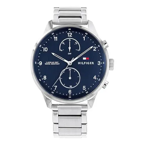 Tommy Hilfiger Herren Quarz-Uhr mit Silberarmband, 1791575
