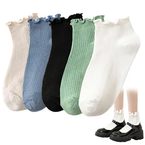 5 Paar Rüschen Socken für Damen - Weiche, atmungsaktive Knöchelsocken in angesagtem Design