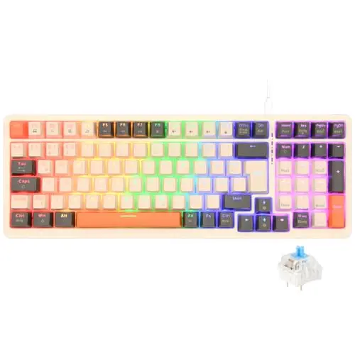 Rii Mechanische Gaming Tastatur mit QWERTZ, Kabelverbindung, 75% Layout, Blaue Schalter