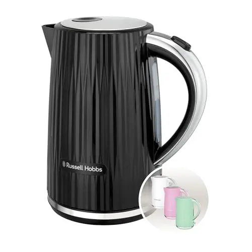 Russell Hobbs Eden Wasserkocher 1,7L, Schwarz mit Edelstahlakzenten, BPA-frei, mit Wasserstandsanzeige und herausnehmbarem Kalkfilter