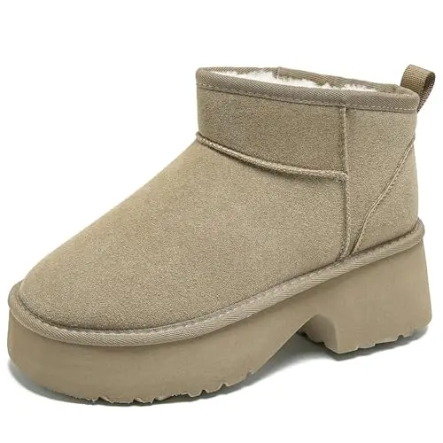 Mishansha Damen Winterstiefel mit Chunky Heels, Hellbraun, Größe 40