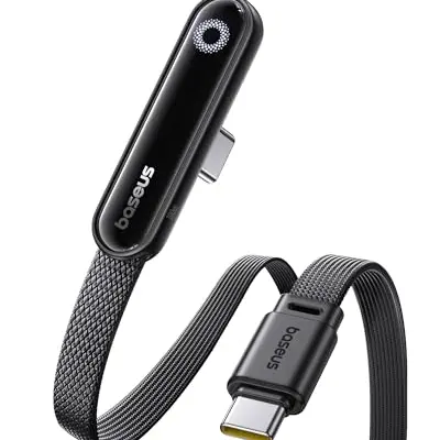 Baseus 90° USB-C Kabel, 100W Schnellladung mit Ringlicht, 1m, kompatibel mit iPhone 16, Samsung S24U, MacBook