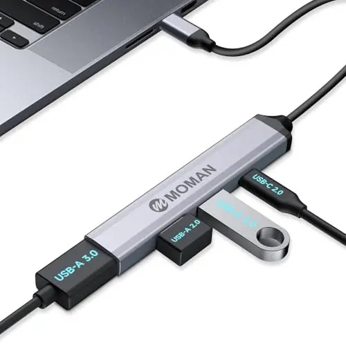 Moman USB C Hub 4 Ports - USB Verteiler mit 1 USB 3.0 und 2 USB 2.0 Ports für Maus, Tastatur & mehr