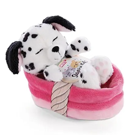 NICI Kuschelhund im Körbchen 12 cm – Plüschtier Dalmatiner für Kinder und Babys – Gemütliches Schmusetier