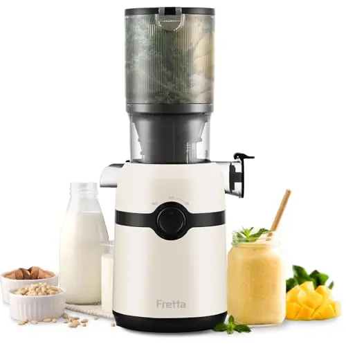 Fretta Entsafter | Slow Juicer, BPA-frei, 108mm Breite, größere Fütterungsöffnung, groß für Gemüse & Obst, einfach zu installieren, 200W