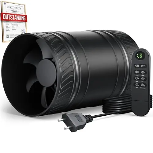 SBONNI 100 mm Rohrventilator mit Timer, 8 Stufen, 310 m³/h, Überhitzungsschutz, Inline-Kanalventilator für Bad, Küche, Keller & Garage