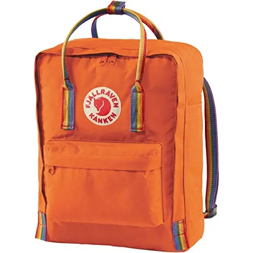 Fjällräven Kånken Rucksack, Burnt Orange mit Rainbow-Muster, 27x13x38cm