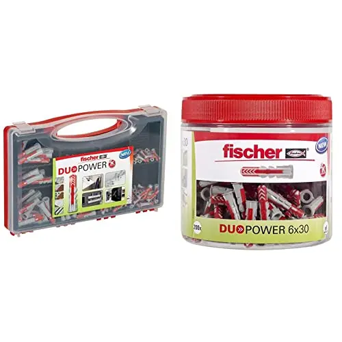 fischer RED-BOX DUOPOWER Sortiment mit 280 Dübeln und 200 Universaldübel, handliche Runddose