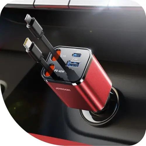 JOYROOM 84W Einziehbarer Zigarettenanzünder & USB C Auto Ladegerät, kompakt, für iPhone 17/Samsung S26