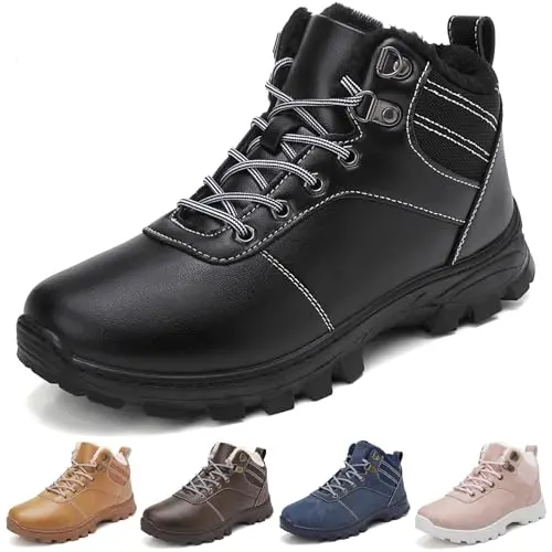Ricema Winterschuhe Herren & Damen, Wasserabweisende gefütterte Outdoor-Stiefel, Rutschfest, Schwarz, Größe 37 EU