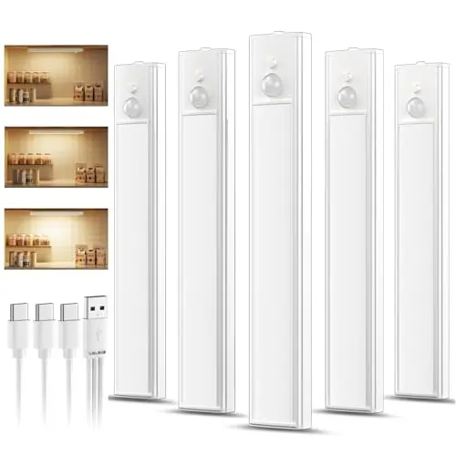 Daphome 5er Pack Dimmbare LED Unterbauleuchte für Küche, Nachtlicht mit Bewegungsmelder, 20cm für Schränke und Treppen