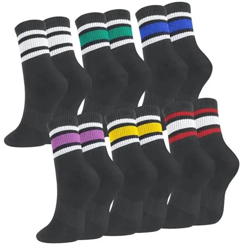 Taonganui 6 Paare Damen Sportsocken 38-42 - Schwarze Baumwoll Tennissocken mit Streifen