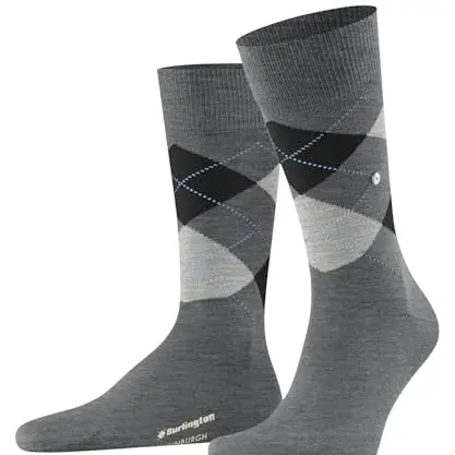 Burlington Herren Socken Edinburgh M SO, Grau (Asphalt Melange) - Umweltfreundlich, Größe 46-50
