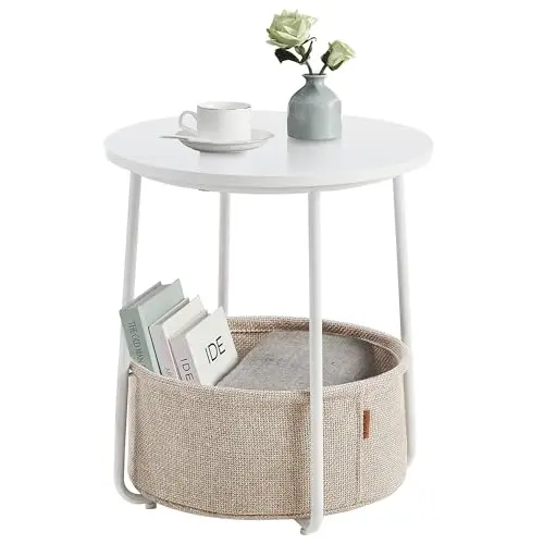 VASAGLE Beistelltisch rund, kleiner Wohnzimmertisch in mattweiß und Kamelbraun, ideal für Wohnzimmer und Schlafzimmer