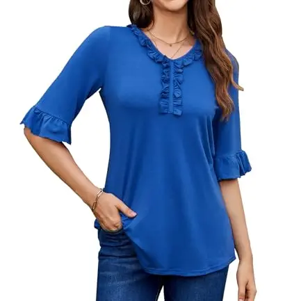 MAVIS LAVEN Damen T-Shirt mit 3/4-Ärmeln, lässig, V-Ausschnitt, Sommer-Tunika