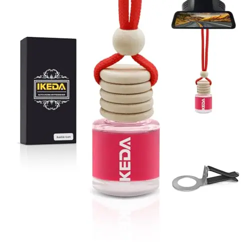 Ikeda Autoduftbaum mit Clip – Fruchtige Düfte (Kaffee, Beeren, Zitrone), 10 ml, für Innenraum, 45 Tage Laufzeit, edles Glas