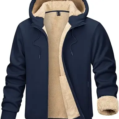 TACVASEN Herren Fleecejacke Hoodie für kalte Tage, Marineblau, L