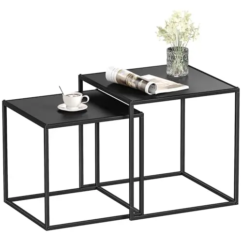 HOMCOM 2er Set Couchtisch Quadrat, Modern Stapelbar für Wohnzimmer, Schwarz