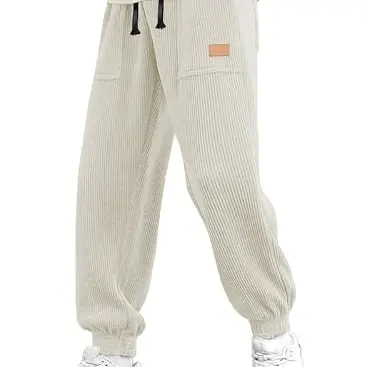 Herren Corduroy Jogginghose Aprikose, Slim Fit, Elastische Taille, Baggy, Casual, Trainingshose