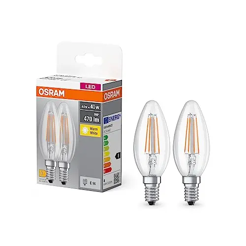 Osram BASE CLASSIC B FIL 40 LED-Lampe E14, Minikerzenform, 4W, warmweiß, Doppelpack