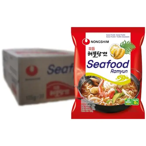 Nong Shim Instantnudeln Seafood Ramyun – Schnelle Zubereitung – 20er Vorteilspack à 125g
