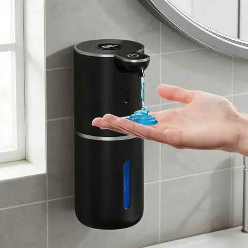 Fantictas Elektrischer Seifenspender, 380ml, USB wiederaufladbar, wandmontiert, für Bad & Küche, schwarz