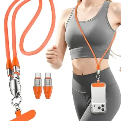 EndlessShine Universal Handyband mit 240W USB-C Ladekabel, 1,2m, Nylonhandykette, Schnellladekabel für Smartphones (Orange)