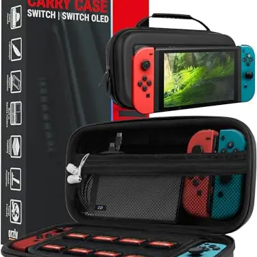 Orzly Switch Tasche für Nintendo Switch/Switch OLED - Stoßfeste Schutzhülle mit Aufbewahrung - Schwarz