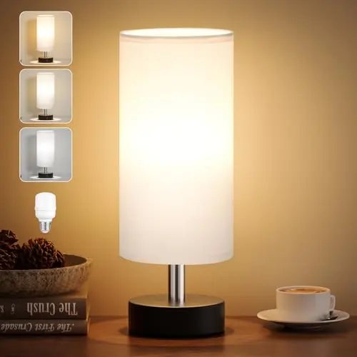 Kakanuo Nachttischlampe Klein mit 3 Farbtemperaturen, Leinen-Lampenschirm, ideal für Wohnzimmer, Schlafzimmer und Büro