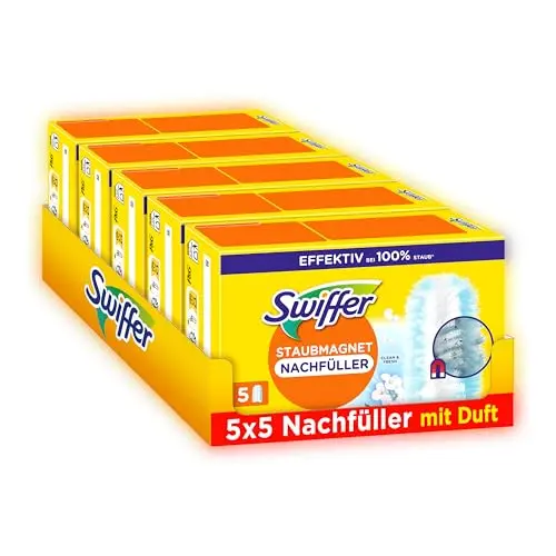 Swiffer Staubmagnet Nachfüllpackung, 25 Tücher mit Febreze-Duft – Fängt 3-mal mehr Staub und Haare ein