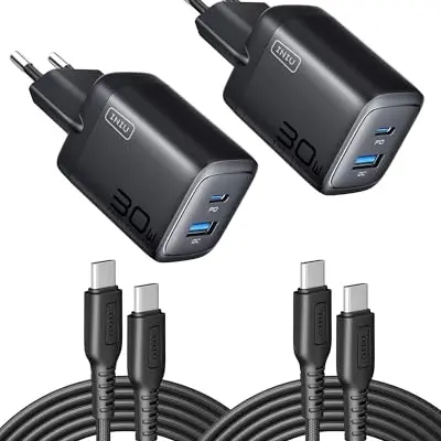 INIU 30W USB C Ladegerät 2-Pack, Schnellladegerät für iPhone 16 Pro Max, iPad Pro, Samsung S24 Ultra & mehr