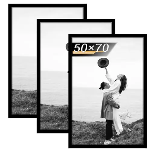 Tinkeps 3er Pack Bilderrahmen 50x70 cm Schwarz - Ideal für Fotos und Poster