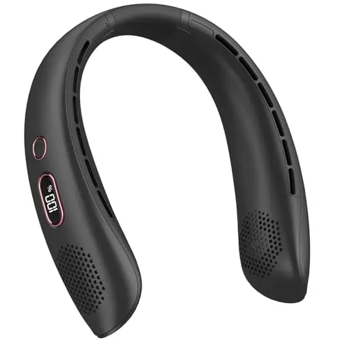 Fashioz Bladeless Nackenventilator, tragbar, leise, wiederaufladbar, für Reisen, Büro & Sport, Schwarz