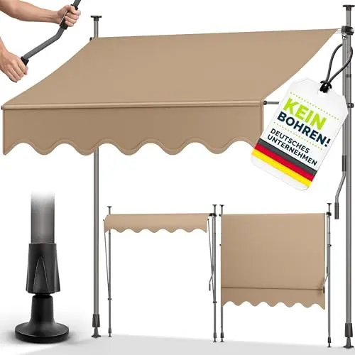 tillvex Balkonmarkise mit Handkurbel - UV-beständig & höhenverstellbar (Taupe, 150cm)