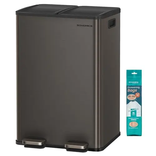 SONGMICS Küchenmülleimer, 2 x 30 Liter, Tretmülleimer mit Softclose-Deckel, Edelstahl, schiefergrau