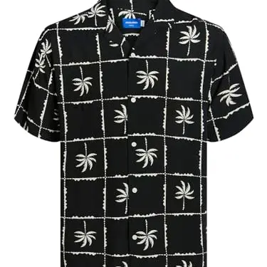 JACK & JONES Herren Kurzarmhemd Jorluke Ocean Resort, Schwarz, Größe M