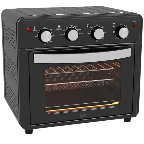 HOMCOM 30L Minibackofen mit 7 Modi, Heißluftfritteuse, 1600W, inkl. Backblech und Grillrost